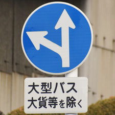 異形矢印標識(指定方向外進行禁止)。広島県広島市にある。