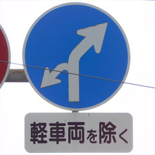 異形矢印標識(指定方向外進行禁止)。静岡県御殿場市にある。