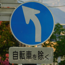 異形矢印標識(指定方向外進行禁止)。滋賀県長浜市にある。
