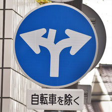 異形矢印標識(指定方向外進行禁止)。広島県広島市にある。