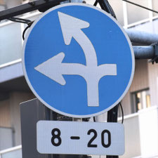 異形矢印標識(指定方向外進行禁止)。東京都台東区にある。