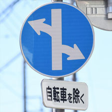 異形矢印標識(指定方向外進行禁止)。茨城県古河市にある。