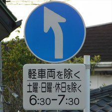 異形矢印標識(指定方向外進行禁止)。静岡県沼津市にある。