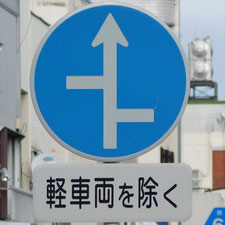 異形矢印標識(指定方向外進行禁止)。静岡県静岡市清水区にある。