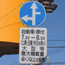 異形矢印標識(指定方向外進行禁止)。熊本県宇城市にある。