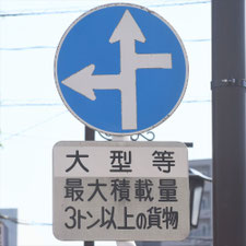 異形矢印標識(指定方向外進行禁止)。熊本県熊本市にある。