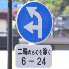 異形矢印標識(指定方向外進行禁止)。広島県広島市にある。