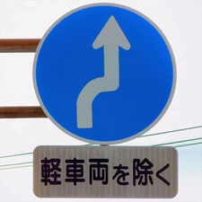 異形矢印標識(指定方向外進行禁止)。静岡県静岡市駿河区にある。