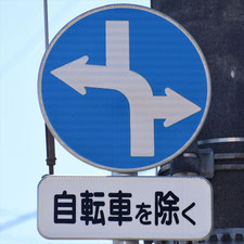 異形矢印標識(指定方向外進行禁止)。茨城県古河市にある。