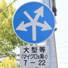 異形矢印標識(指定方向外進行禁止)。広島県呉市にある。