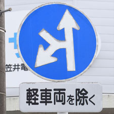 異形矢印標識(指定方向外進行禁止)。三重県伊勢市にある。