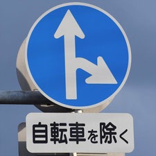 異形矢印標識(指定方向外進行禁止)。群馬県桐生市にある。
