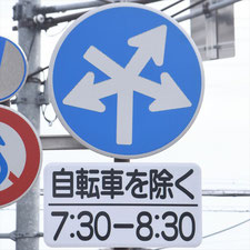 異形矢印標識(指定方向外進行禁止)。長野県長野市にある。