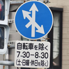 異形矢印標識(指定方向外進行禁止)。広島県広島市にある。