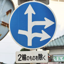 異形矢印標識(指定方向外進行禁止)。広島県広島市にある。