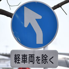 異形矢印標識(指定方向外進行禁止)。静岡県富士市にある。