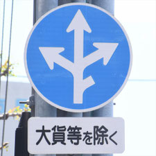 異形矢印標識(指定方向外進行禁止)。広島県広島市にある。
