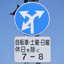 異形矢印標識(指定方向外進行禁止)。栃木県佐野市にある。