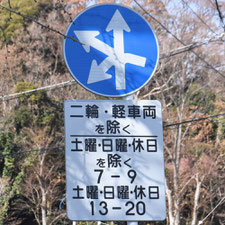 異形矢印標識(指定方向外進行禁止)。神奈川県大磯町にある。