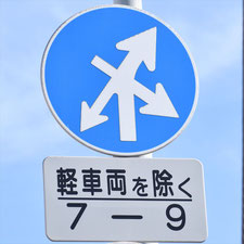 異形矢印標識(指定方向外進行禁止)。岡山県倉敷市にある。