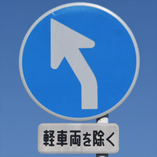 異形矢印標識(指定方向外進行禁止)。静岡県吉田町にある。