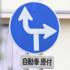 異形矢印標識(指定方向外進行禁止)。岐阜県大垣市にある。