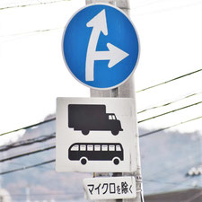 異形矢印標識(指定方向外進行禁止)。広島県海田町にある。