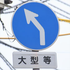 異形矢印標識(指定方向外進行禁止)。広島県尾道市にある。