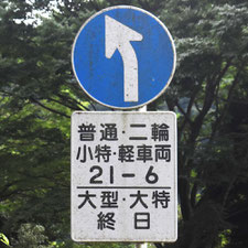 異形矢印標識(指定方向外進行禁止)。神奈川県山北町にある。