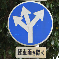 異形矢印標識(指定方向外進行禁止)。静岡県焼津市にある。