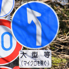 異形矢印標識(指定方向外進行禁止)。静岡県浜松市にある。