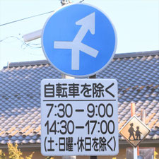 異形矢印標識(指定方向外進行禁止)。長野県伊那市にある。