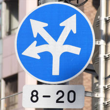 異形矢印標識(指定方向外進行禁止)。東京都台東区にある。