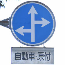 異形矢印標識(指定方向外進行禁止)。熊本県熊本市にある。