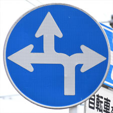 異形矢印標識(指定方向外進行禁止)。神奈川県横浜市にある。