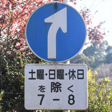 異形矢印標識(指定方向外進行禁止)。神奈川県中井町にある。