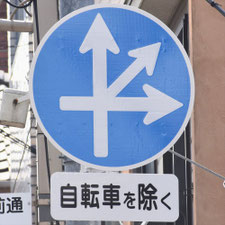 異形矢印標識(指定方向外進行禁止)。東京都中野区にある。