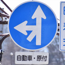 異形矢印標識(指定方向外進行禁止)。長野県諏訪市にある。