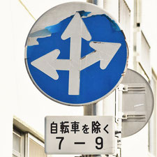 異形矢印標識(指定方向外進行禁止)。広島県広島市にある。