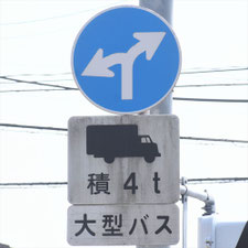 異形矢印標識(指定方向外進行禁止)。佐賀県鹿島市にある。