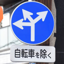 異形矢印標識(指定方向外進行禁止)。東京都世田谷区にある。