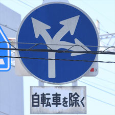 異形矢印標識(指定方向外進行禁止)。大阪府島本町にある。