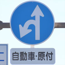 異形矢印標識(指定方向外進行禁止)。新潟県新潟市にある。