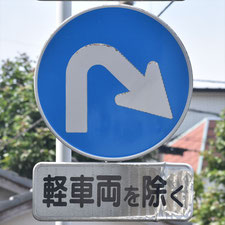 異形矢印標識(指定方向外進行禁止)。静岡県沼津市にある。