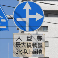 異形矢印標識(指定方向外進行禁止)。熊本県熊本市にある。