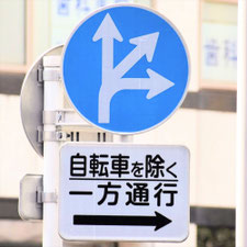 異形矢印標識(指定方向外進行禁止)。東京都千代田区にある。