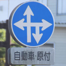 異形矢印標識(指定方向外進行禁止)。熊本県熊本市にある。