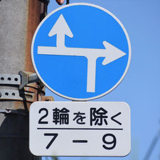 異形矢印標識(指定方向外進行禁止)。岡山県岡山市にある。