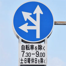 異形矢印標識(指定方向外進行禁止)。広島県府中町にある。
