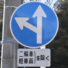 異形矢印標識(指定方向外進行禁止)。静岡県島田市にある。